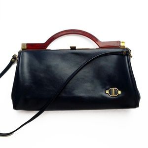 Vintage Navy Premium Leather Shoulder Clutch Bag